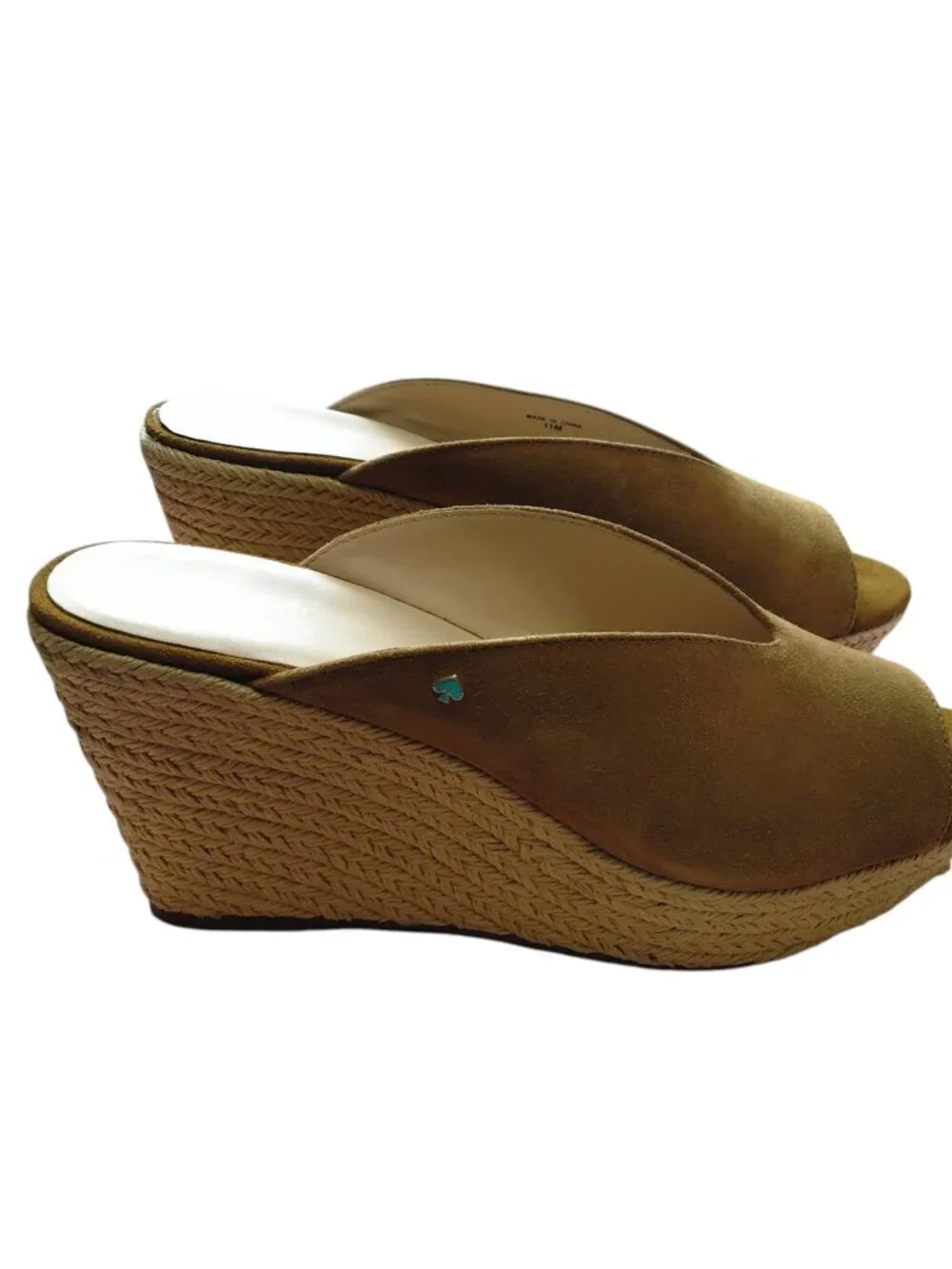 Kate Spade Thea Suede Wedge Espadrille Sandals Slip On Size 11M Tan Logo NEW